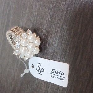 Sophia Collection Silver and Faux Pearl Ring